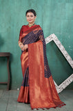 Vsaree Nvay Blue Kanjivaram Silk Saree With Designer Zari Weaving Border And Blouse