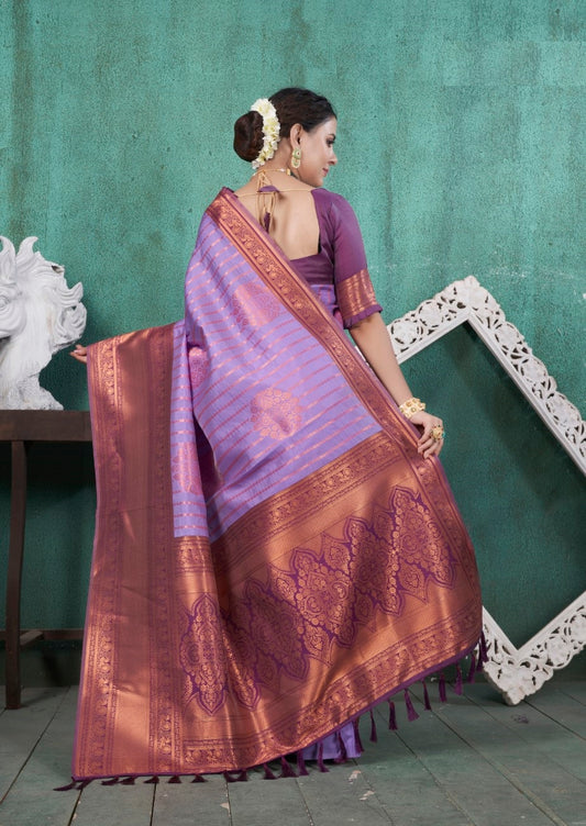 Vsaree Purple Kanjivaram Silk Saree With Designer Zari Weaving Border And Blouse