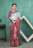 Vsaree Sky Blue Kanjivaram Silk Saree With Designer Zari Weaving Border And Blouse