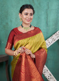 Vsaree Yellow Kanjivaram Silk Saree With Designer Zari Weaving Border And Blouse