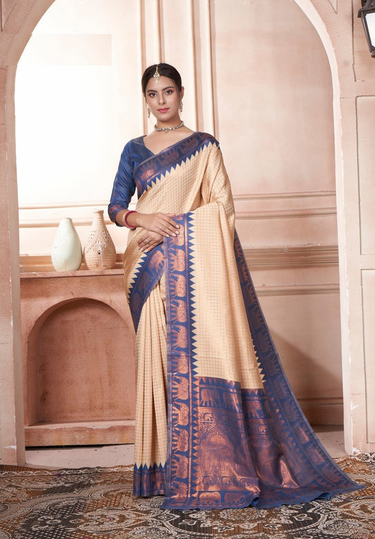 Vsaree Blue Faux Kanjivaram Silk Saree With Designer Zari Weaving Border And Blouse