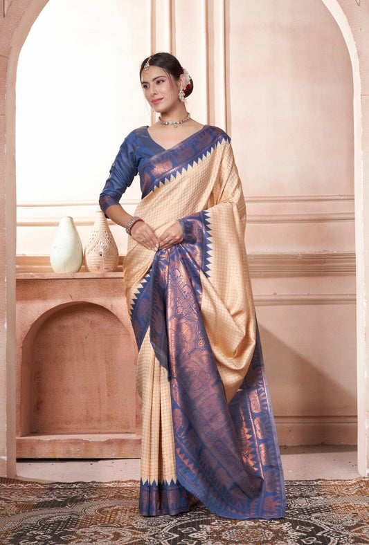 Vsaree Blue Faux Kanjivaram Silk Saree With Designer Zari Weaving Border And Blouse