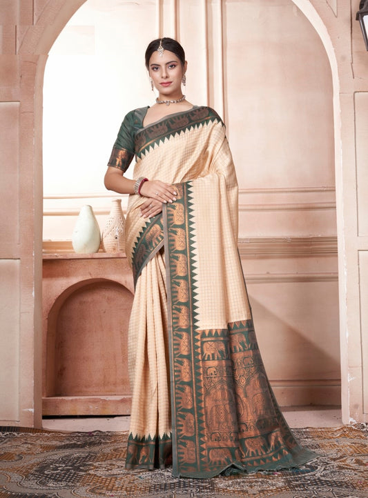 Vsaree Dark Green Faux Kanjivaram Silk Saree With Designer Zari Weaving Border And Blouse