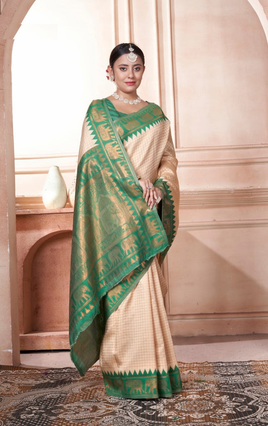 Vsaree Green Faux Kanjivaram Silk Saree With Designer Zari Weaving Border And Blouse