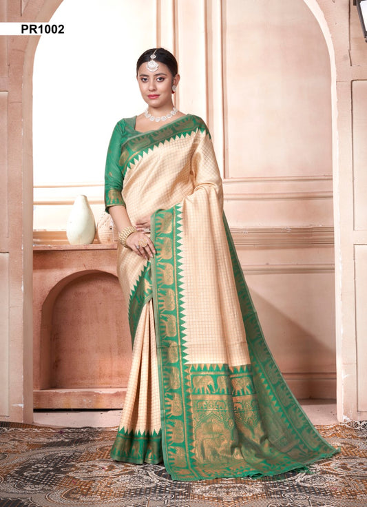 Vsaree Green Faux Kanjivaram Silk Saree With Designer Zari Weaving Border And Blouse