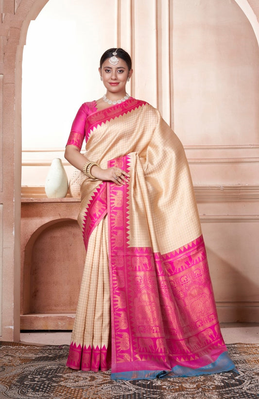 Vsaree Light Pink Faux Kanjivaram Silk Saree With Designer Zari Weaving Border And Blouse