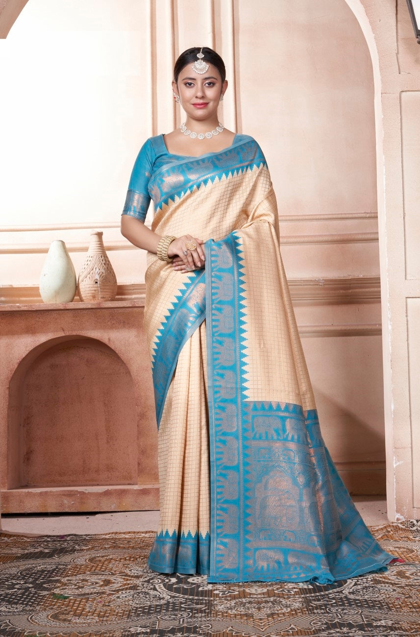 Vsaree Light Teal Faux Kanjivaram Silk Saree With Designer Zari Weaving Border And Blouse