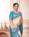 Vsaree Light Teal Faux Kanjivaram Silk Saree With Designer Zari Weaving Border And Blouse