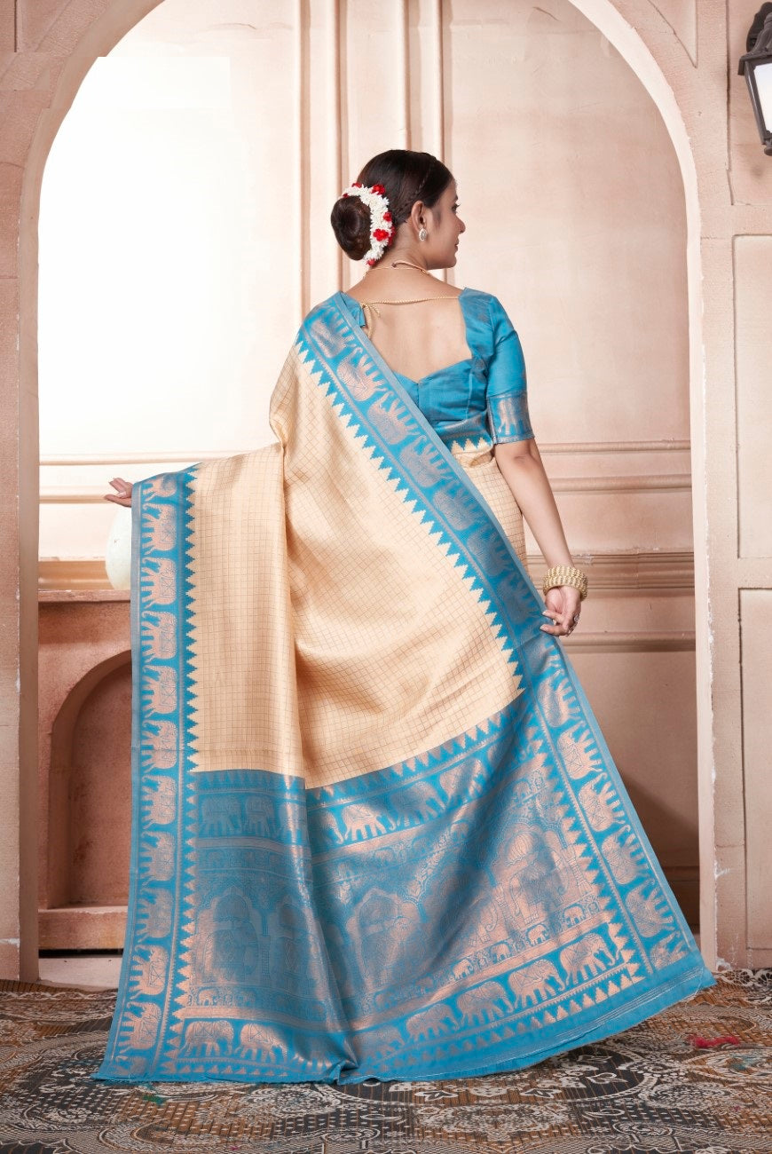 Vsaree Light Teal Faux Kanjivaram Silk Saree With Designer Zari Weaving Border And Blouse