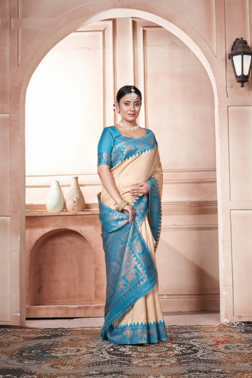 Vsaree Light Teal Faux Kanjivaram Silk Saree With Designer Zari Weaving Border And Blouse