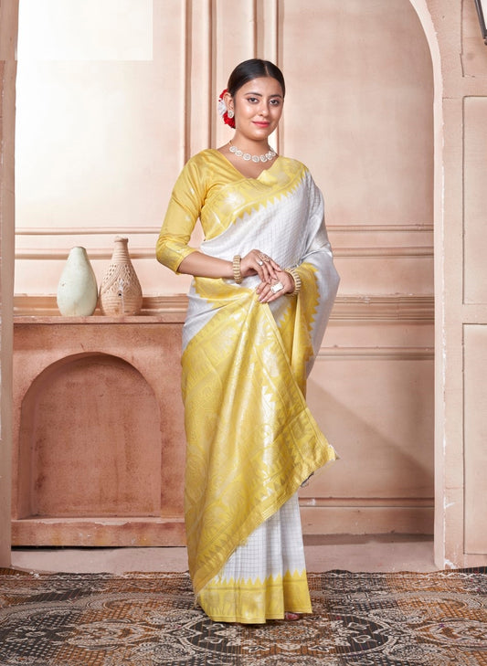 Vsaree Light Yellow Faux Kanjivaram Silk Saree With Designer Zari Weaving Border And Blouse