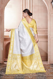 Vsaree Light Yellow Faux Kanjivaram Silk Saree With Designer Zari Weaving Border And Blouse