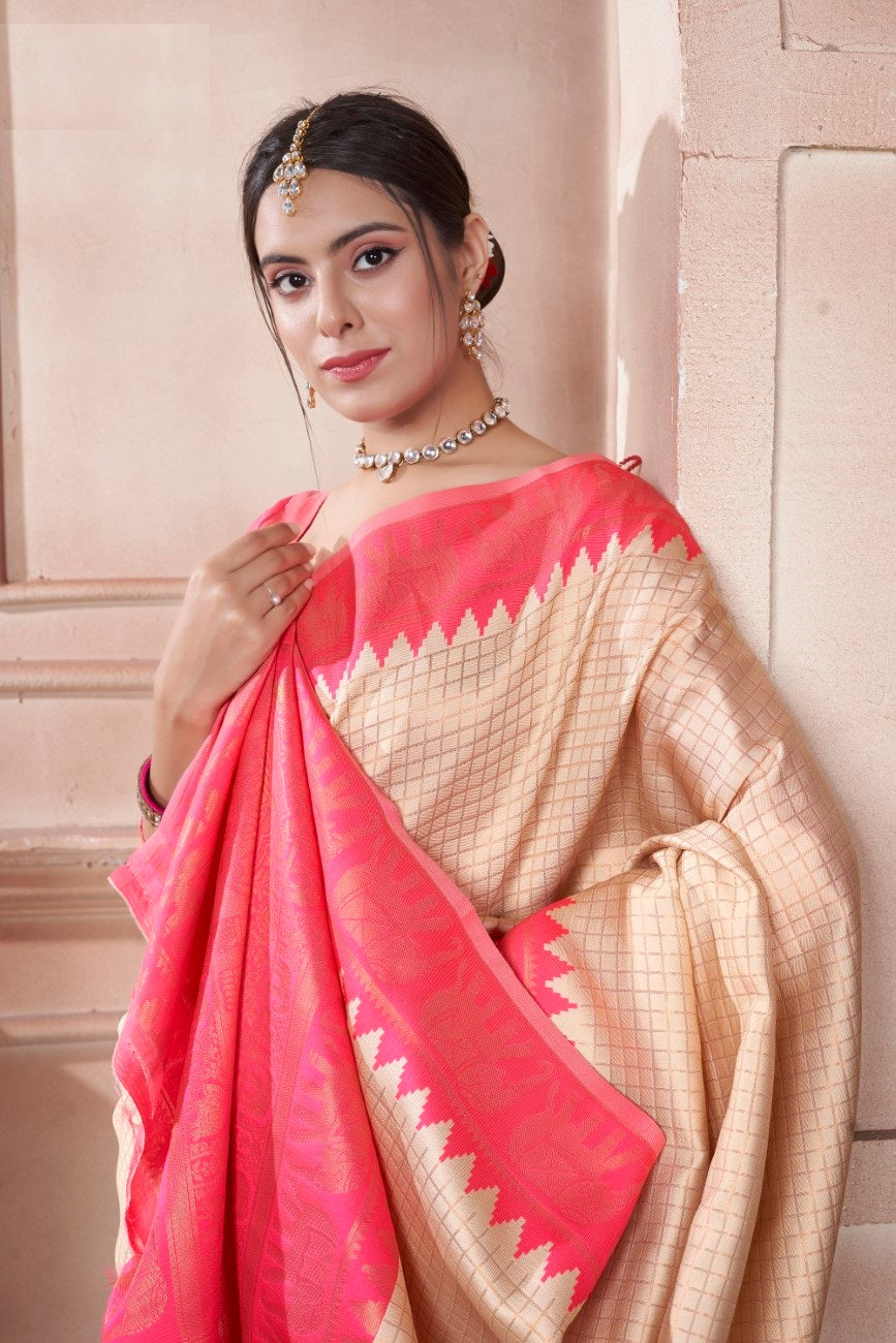 Vsaree Rani Pink Faux Kanjivaram Silk Saree With Designer Zari Weaving Border And Blouse