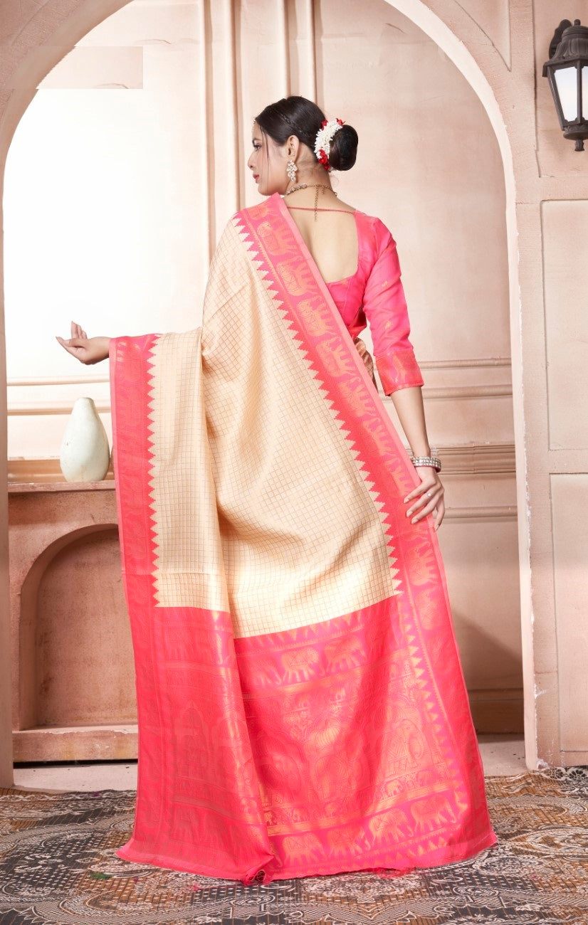 Vsaree Rani Pink Faux Kanjivaram Silk Saree With Designer Zari Weaving Border And Blouse