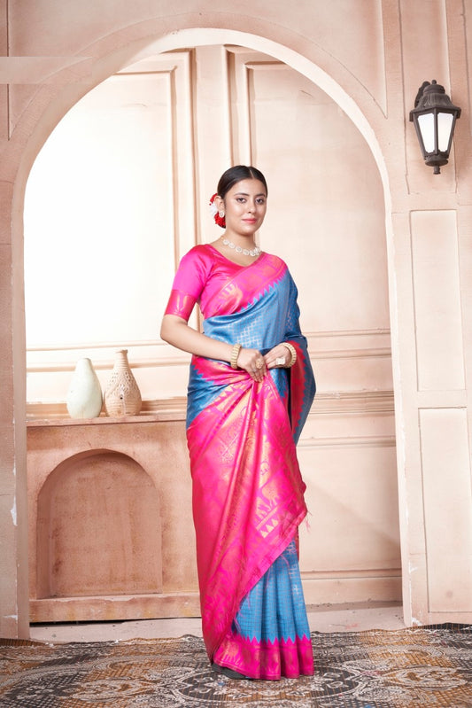 Vsaree Royal Blue Faux Kanjivaram Silk Saree With Designer Zari Weaving Border And Blouse