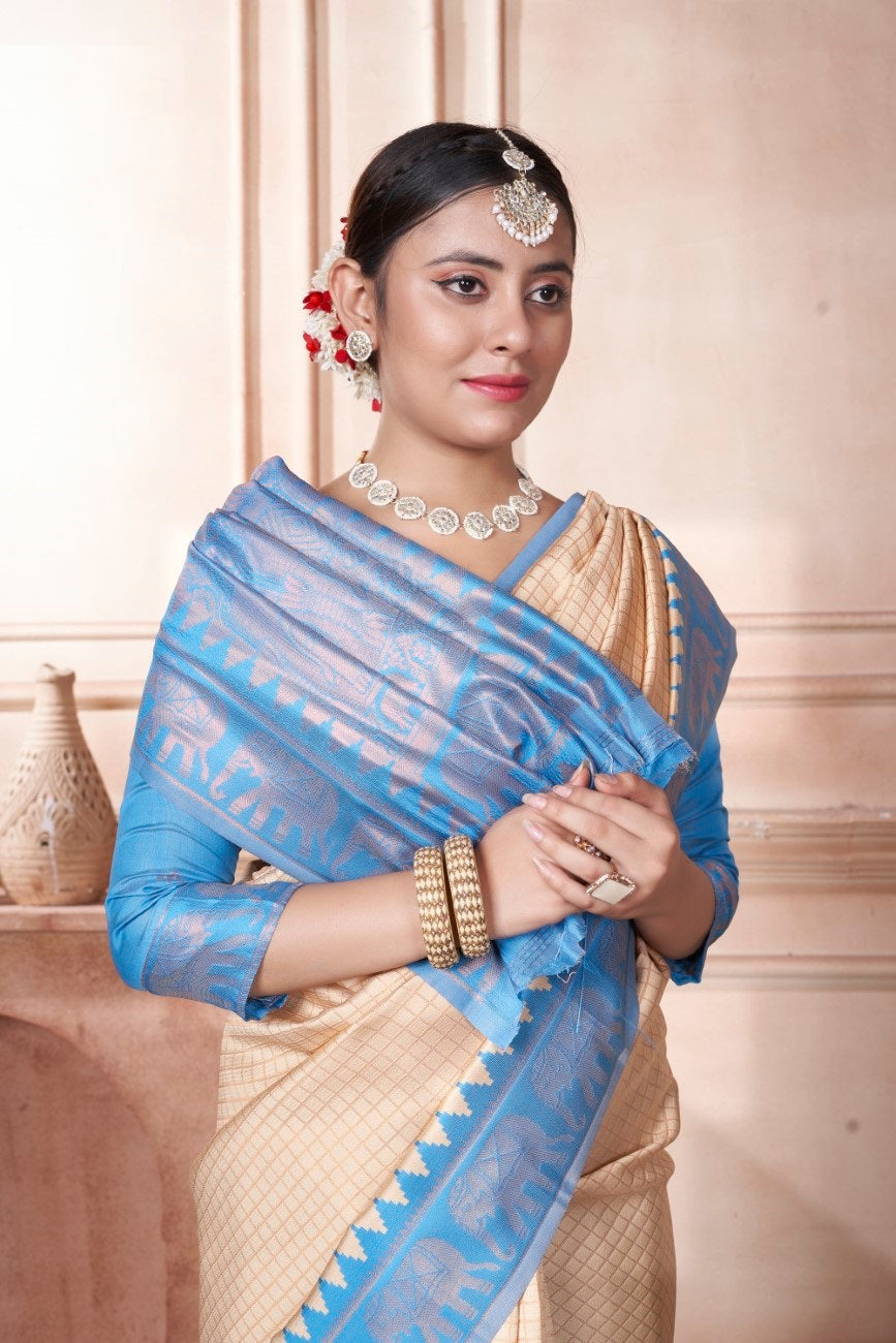 Vsaree Sea Blue Faux Kanjivaram Silk Saree With Designer Zari Weaving Border And Blouse