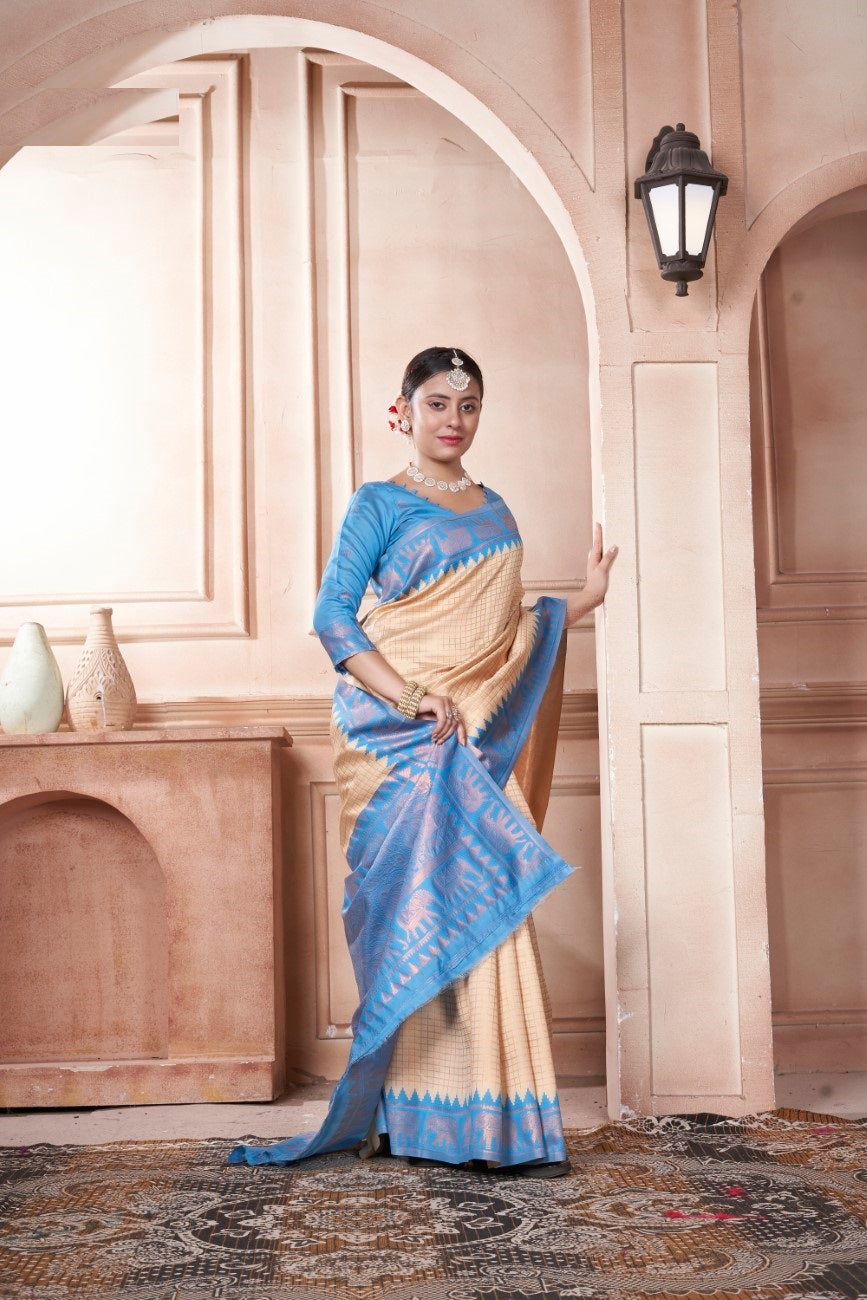 Vsaree Sea Blue Faux Kanjivaram Silk Saree With Designer Zari Weaving Border And Blouse