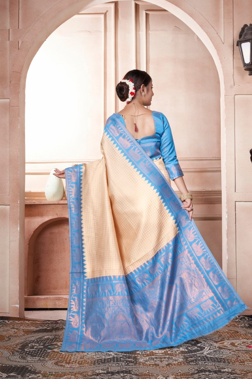 Vsaree Sea Blue Faux Kanjivaram Silk Saree With Designer Zari Weaving Border And Blouse