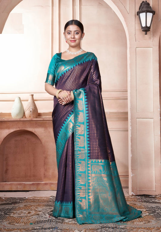 Vsaree Teal Faux Kanjivaram Silk Saree With Designer Zari Weaving Border And Blouse