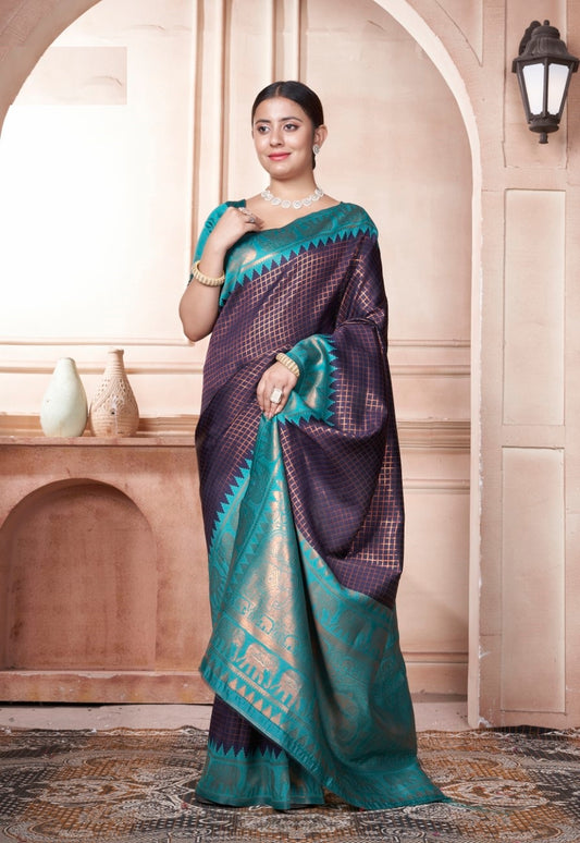 Vsaree Teal Faux Kanjivaram Silk Saree With Designer Zari Weaving Border And Blouse