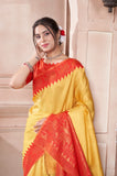 Vsaree Yellow Faux Kanjivaram Silk Saree With Designer Zari Weaving Border And Blouse