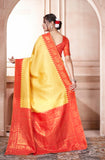 Vsaree Yellow Faux Kanjivaram Silk Saree With Designer Zari Weaving Border And Blouse