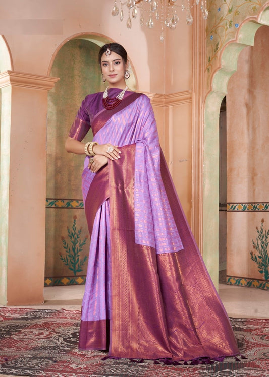 Vsaree Lavender Faux Kanjivaram Silk Saree With Designer Zari Weaving Border And Blouse