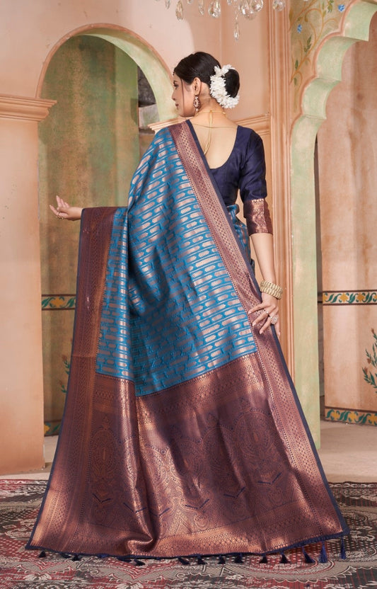 Vsaree Light Teal Faux Kanjivaram Silk Saree With Designer Zari Weaving Border And Blouse