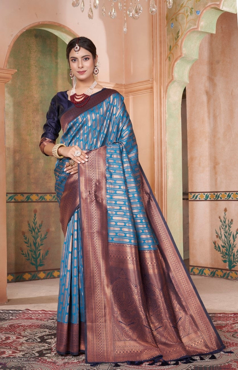 Vsaree Light Teal Faux Kanjivaram Silk Saree With Designer Zari Weaving Border And Blouse