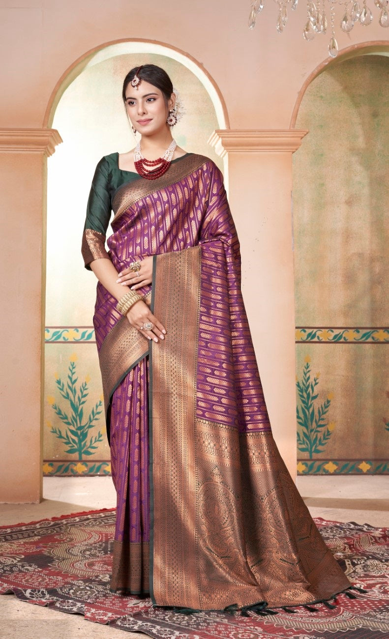 Vsaree Purple Faux Kanjivaram Silk Saree With Designer Zari Weaving Border And Blouse