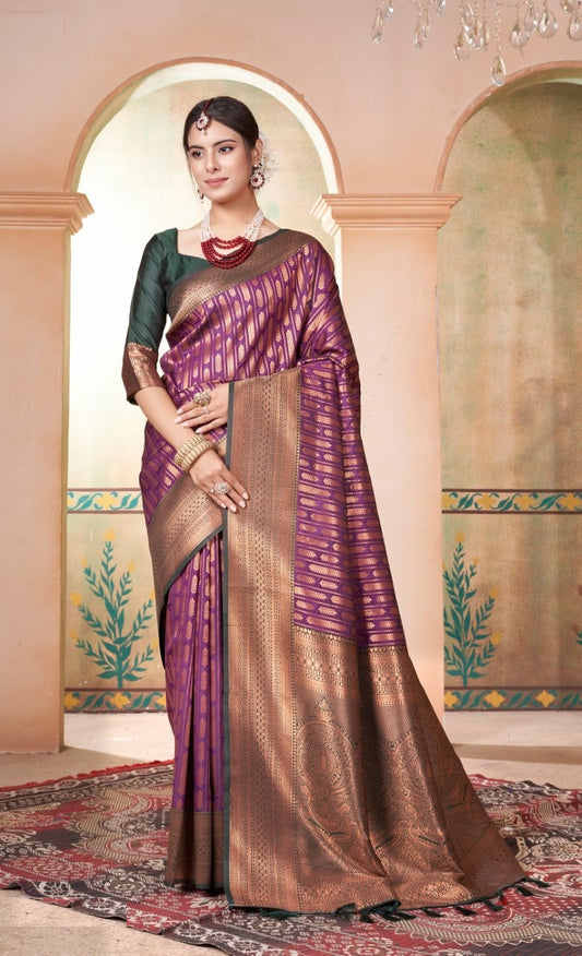 Vsaree Purple Faux Kanjivaram Silk Saree With Designer Zari Weaving Border And Blouse