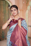 Vsaree Sky Blue Faux Kanjivaram Silk Saree With Designer Zari Weaving Border And Blouse