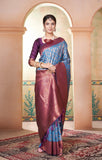 Vsaree Teal Faux Kanjivaram Silk Saree With Designer Zari Weaving Border And Blouse