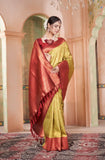 Vsaree Yellow Faux Kanjivaram Silk Saree With Designer Zari Weaving Border And Blouse