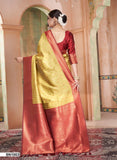 Vsaree Yellow Faux Kanjivaram Silk Saree With Designer Zari Weaving Border And Blouse