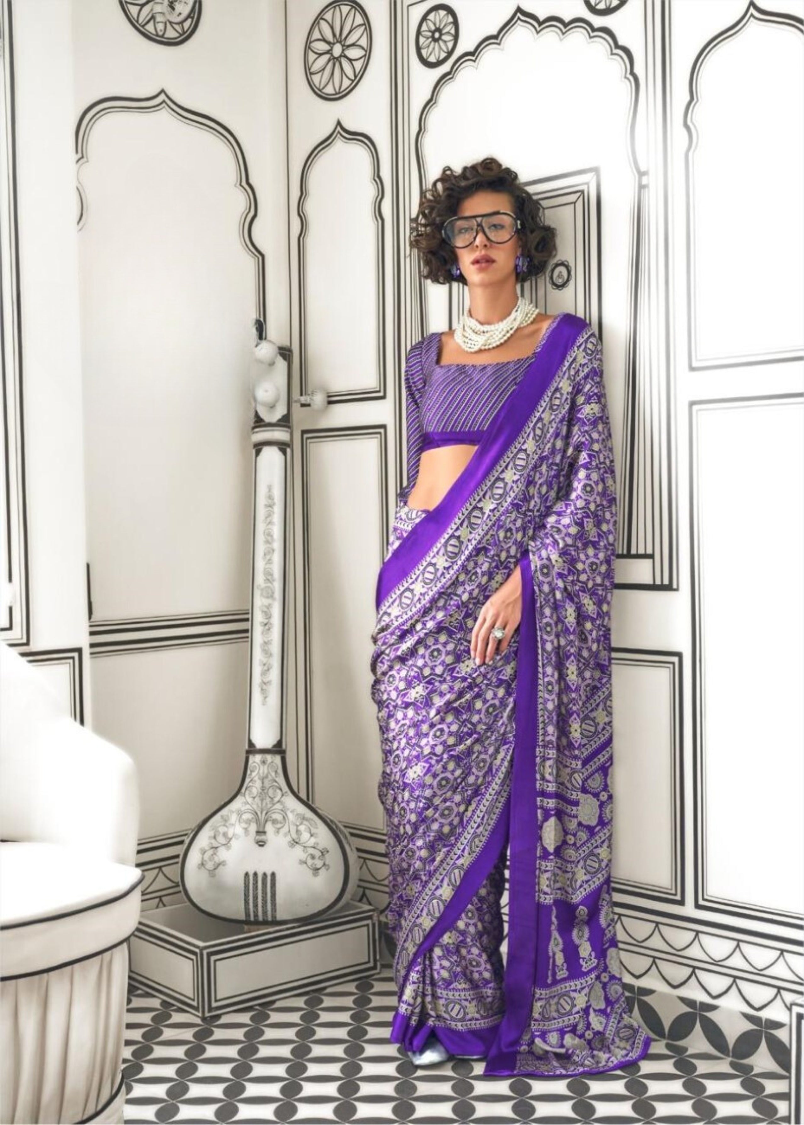 Vsaree Purple Banarasi Silk Designer Saree With Banarasi Border And Blouse