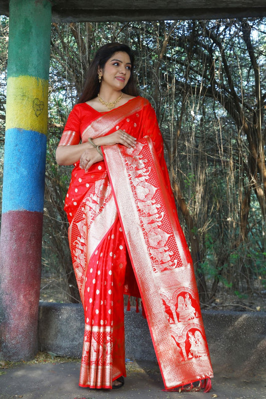 Banarasi Silk With Weaving Golden Border Saree And Designer Blouse