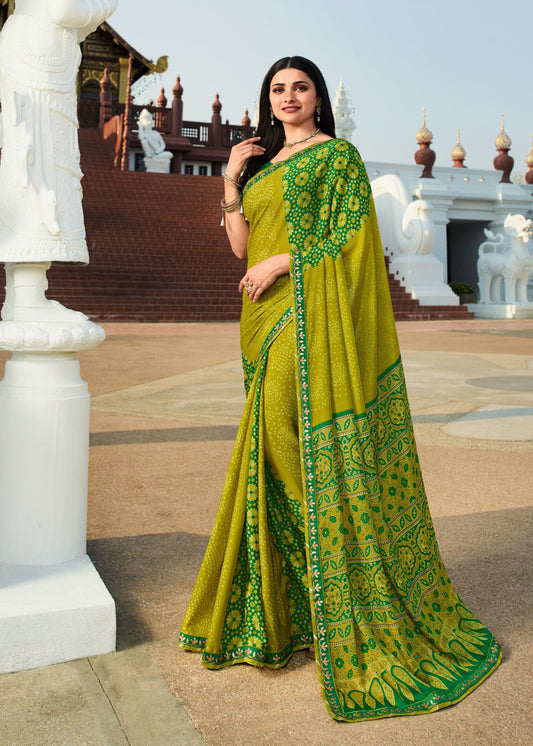 Vsaree Olive Banglori Printed Pallu And Designer Border Saree With Banglori Blouse For Women