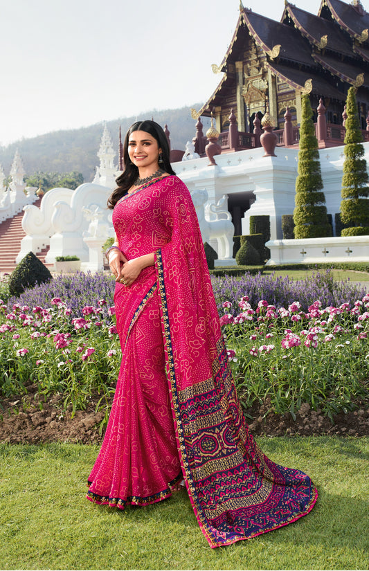 Vsaree Pink Banglori Printed Pallu And Designer Border Saree With Banglori Blouse For Women