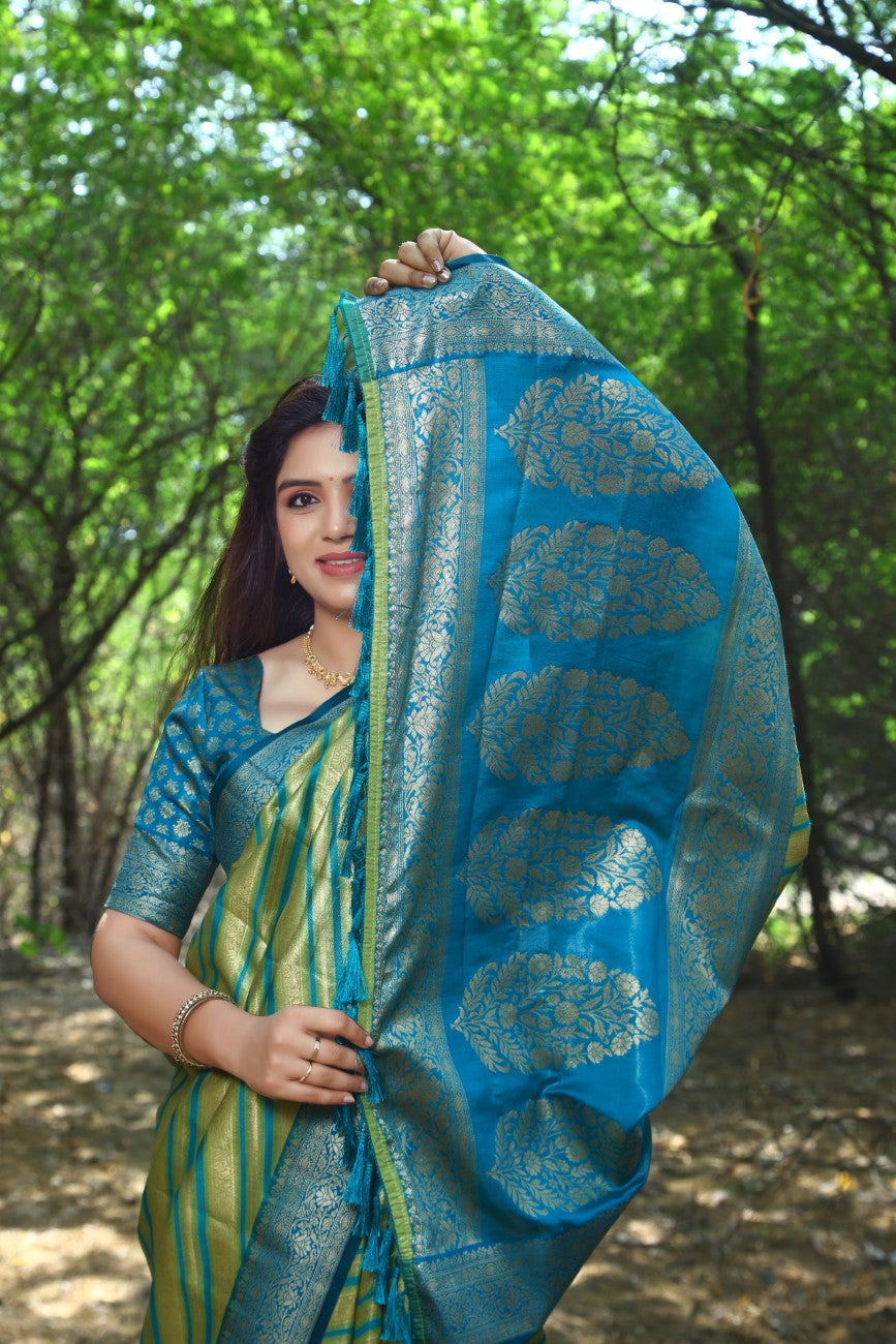 Designer Banarasi Leheriya Design Soft Silk Saree With Pure Golden Zari Border