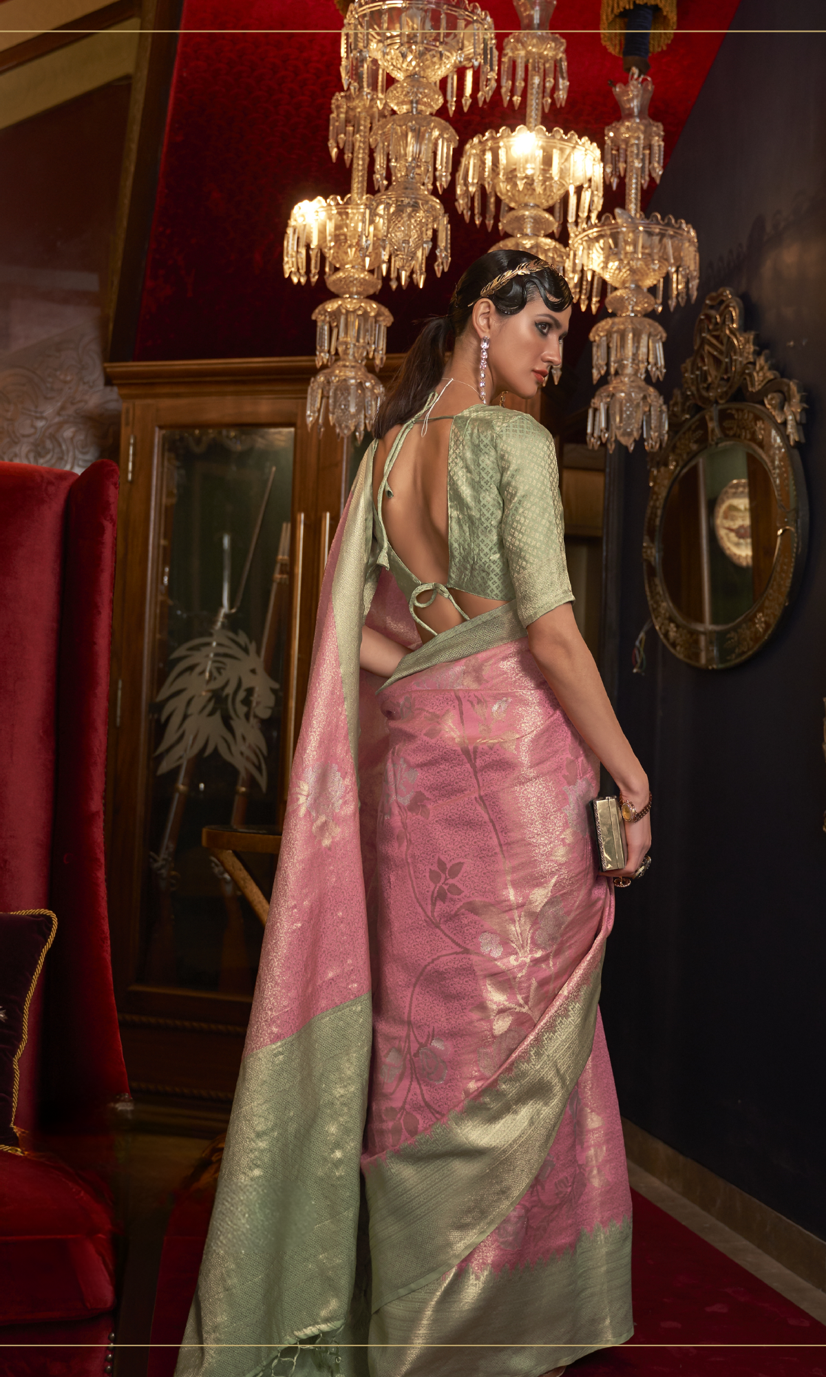 Vsaree Pink Banarasi Silk Zari Weaving Work With Banarasi Design Saree And Blouse