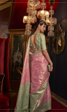 Vsaree Pink Banarasi Silk Zari Weaving Work With Banarasi Design Saree And Blouse