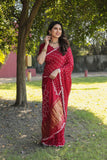 Indian Bandhej Silk Saree Wedding Party Clothing Trending Vsaree For Woman