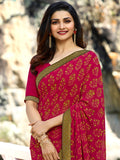 Vsaree Pink Georette Designer And Printed Work Saree With Banglory Blouse For Women