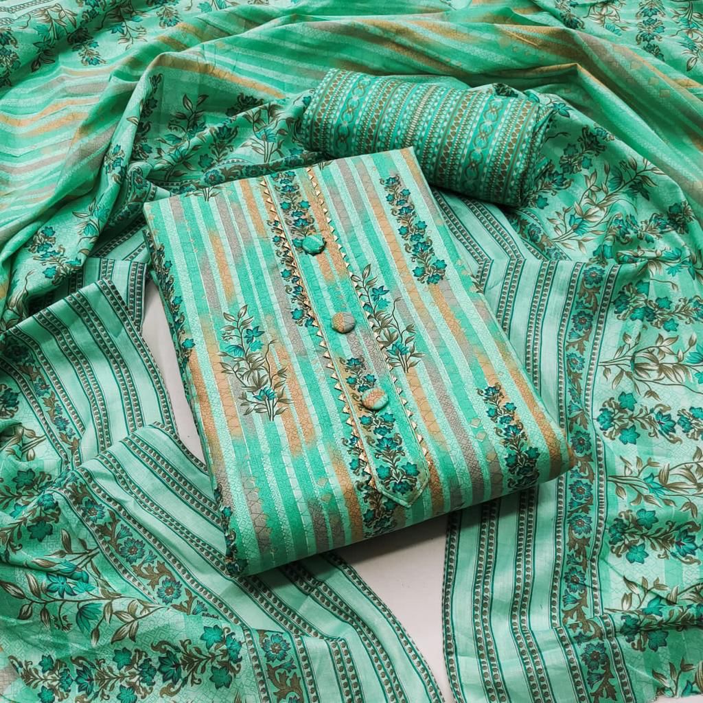 Zooara Sea Green Color Cotton Function And Wedding Dress Matrials With Bottom And Dupatta