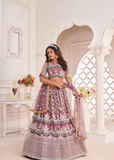 WOMEN'S ONION PINK BUTTERFLY NET EMBROIDERED THREAD WORK FESTIVALS LEHENGA CHOLI