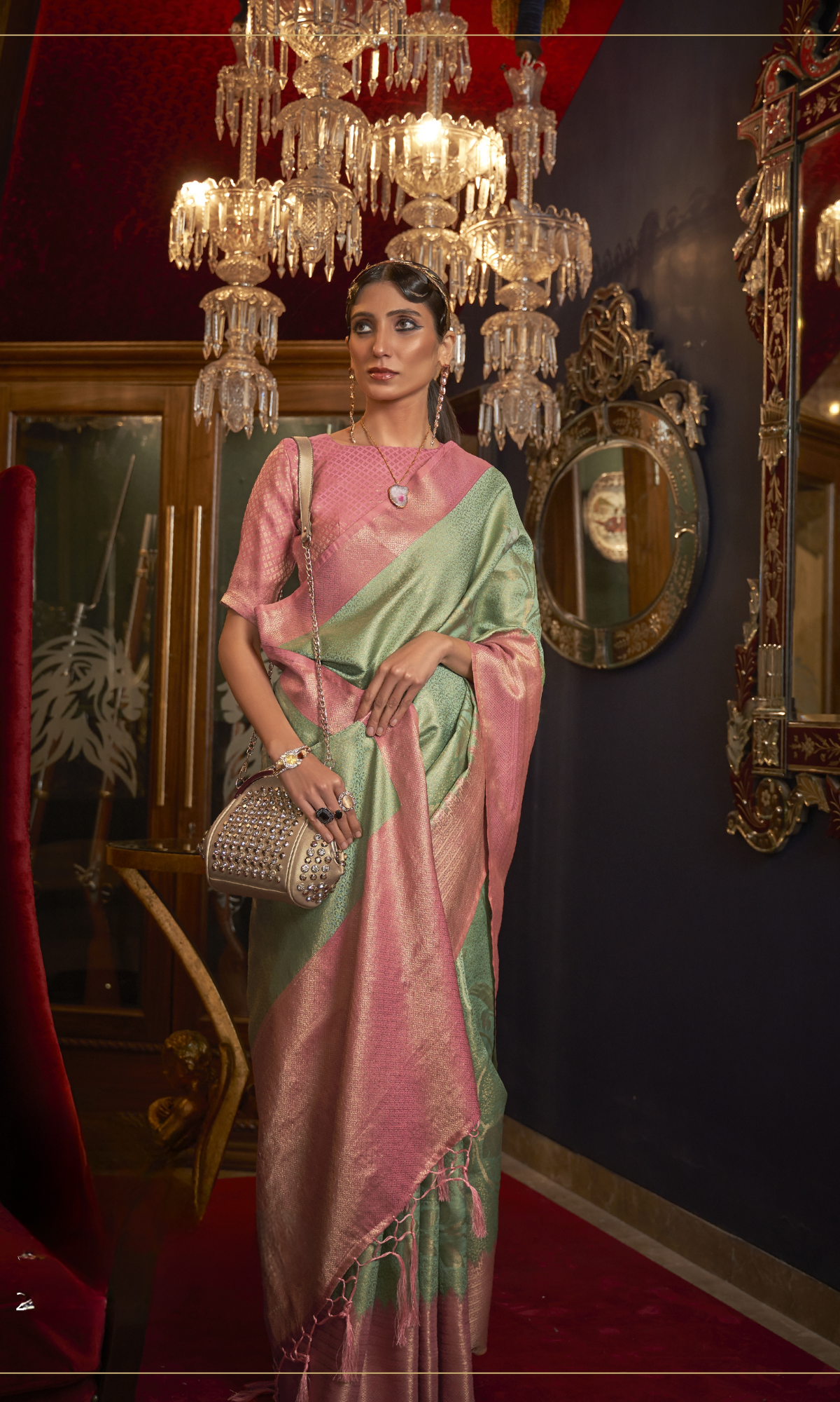 Vsaree Light Green Banarasi Silk Zari Weaving Work With Banarasi Design Saree And Blouse