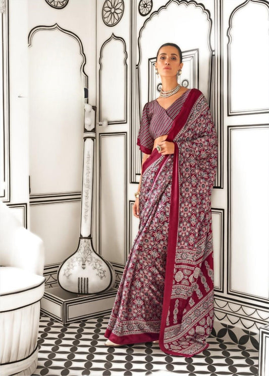 Vsaree Maroon Banarasi Silk Designer Saree With Banarasi Border And Blouse