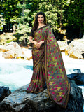 Vsaree Grey Bright Moss Printed Work And Border Less Saree With Banglory Blouse Piece For Women