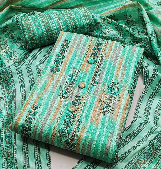 Zooara Sea Green Color Cotton Function And Wedding Dress Matrials With Bottom And Dupatta